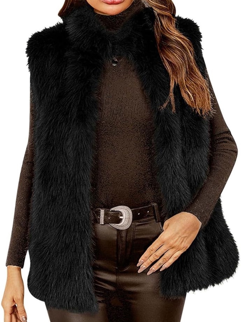 THML Black Faux Fur Vest. Small